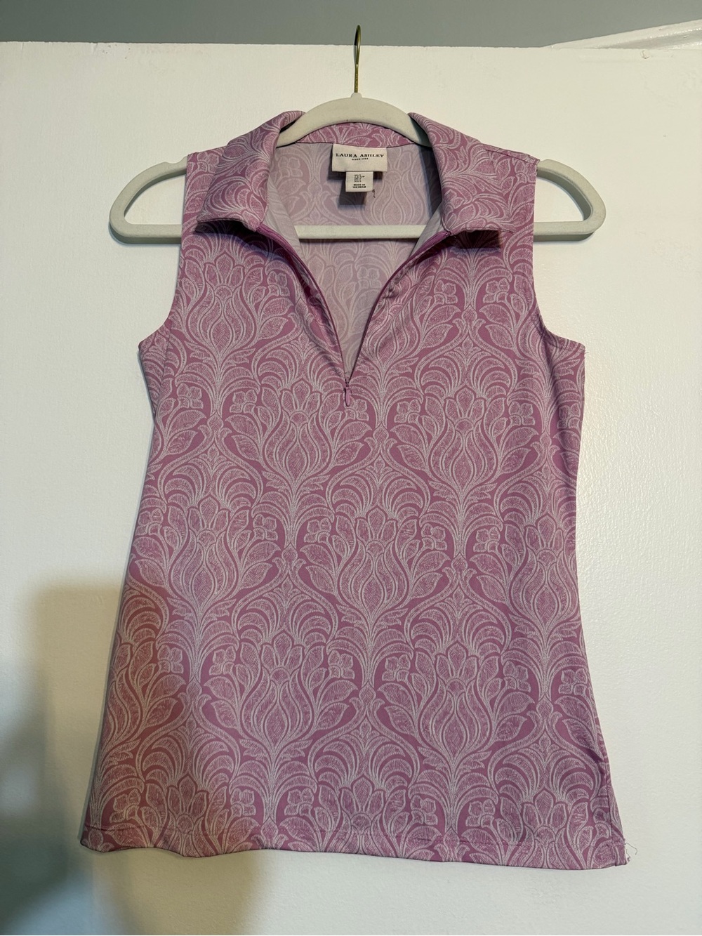 Laura Ashley Pink Patterned Sleeveless Polo Tank
